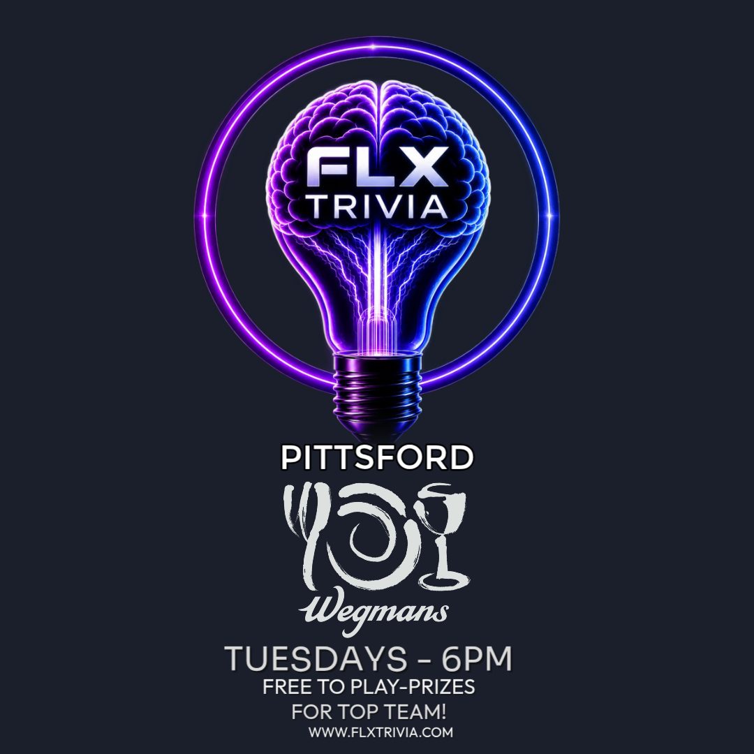 Tuesday: the most underrated night of the week. Three games, one start time, zero excuses. 🧠🌮🛒

Tonight's FLX Trivia lineup:

📍 Wegmans Market Café Pittsford (@Wegmans) - 6:00 PM
📍 Wegmans Market Café Canandaigua (@Wegmans) - 6:00 PM
📍 Nacion Taco & Cerveza Hammondsport (@naciontaco.hammondsport) - 6:00 PM

Free to play, prizes for top teams, and your phone is the buzzer. Your group chat already "knows everything." Time to prove it in public.

Full schedule + venues: FLXTrivia.com

#FLXTrivia #TuesdayTrivia #TriviaNight #FingerLakes #RochesterNY #Pittsford #Canandaigua #Hammondsport #PubTrivia